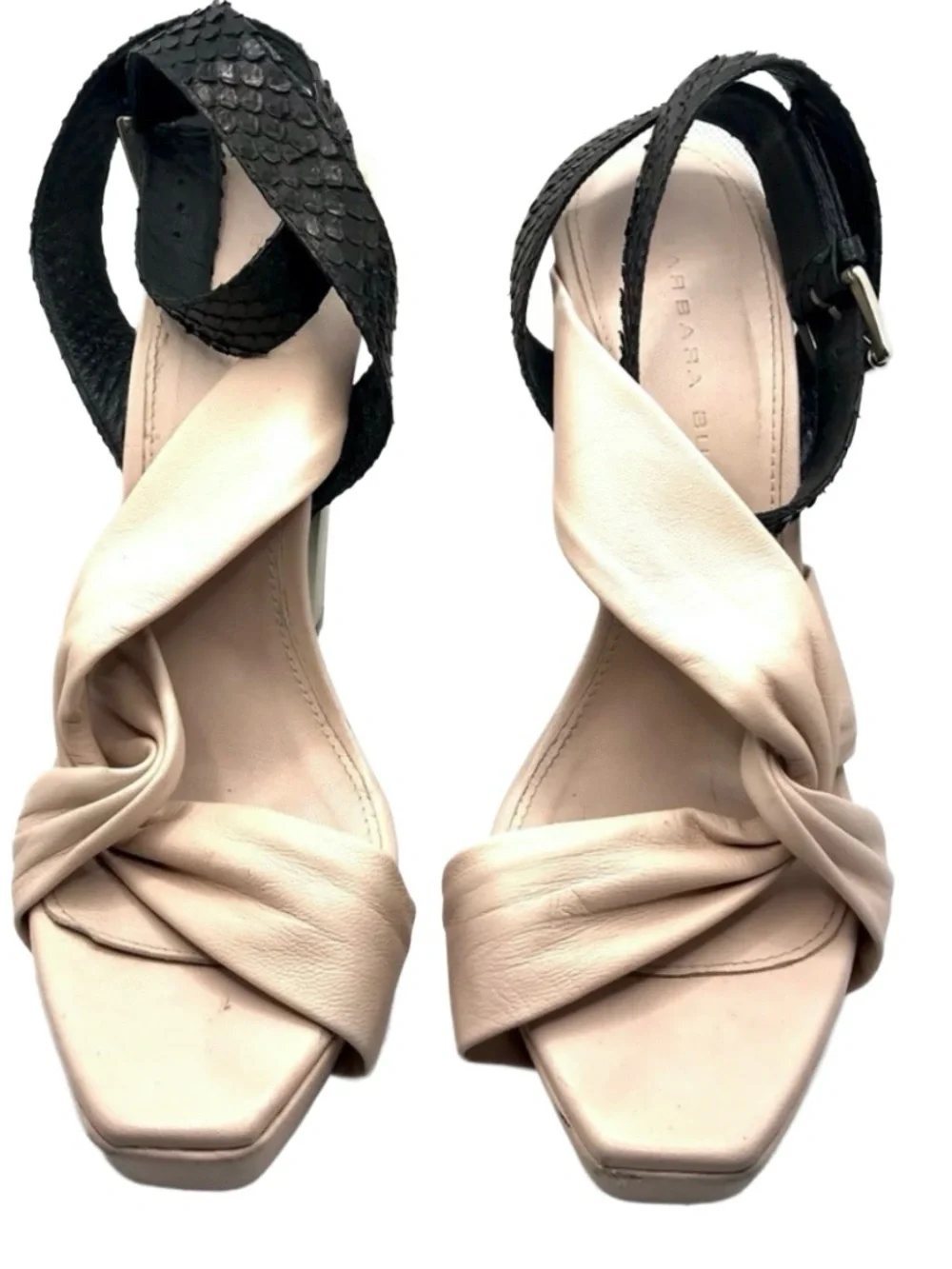 BARBARA BUI LEATHER BLACK AND NEUTRAL COLOR CONTRAST HEELS (40)